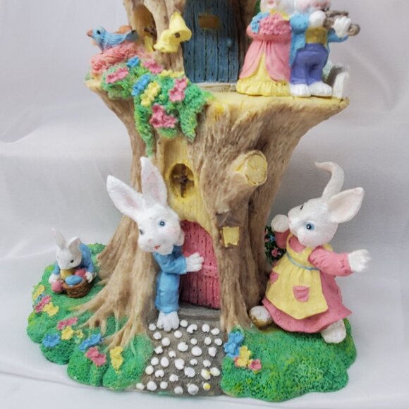Vintage Rabbit Treehouse Figurine With Woodland Animals 11" Tall Resin Easter - Picture 9 of 12